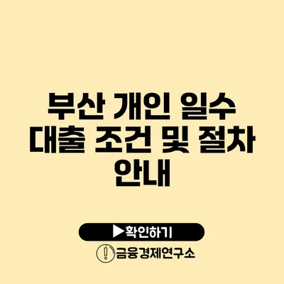 부산 개인 일수 대출 조건 및 절차 안내