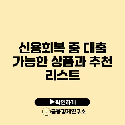 신용회복 중 대출 가능한 상품과 추천 리스트