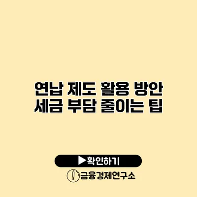 연납 제도 활용 방안 세금 부담 줄이는 팁