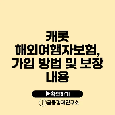 캐롯 해외여행자보험, 가입 방법 및 보장 내용