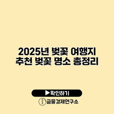 2025년 벚꽃 여행지 추천 벚꽃 명소 총정리