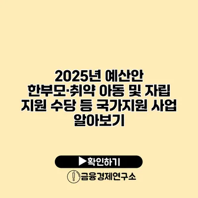 2025년 예산안 한부모·취약 아동 및 자립 지원 수당 등 국가지원 사업 알아보기