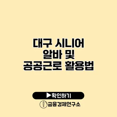 대구 시니어 알바 및 공공근로 활용법